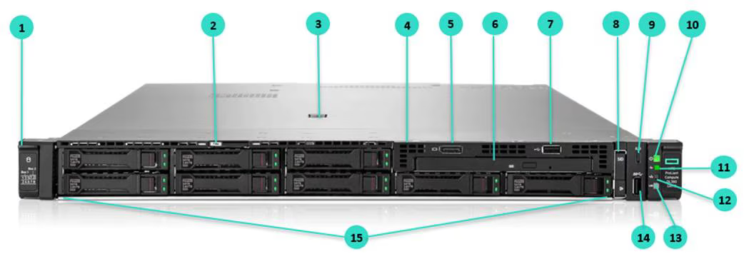 Вид спереди HPE ProLiant DL360 Gen12 8 SFF + Universal Media Bay