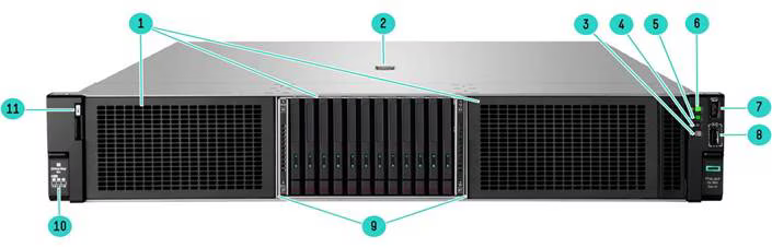 Вид спереди HPE ProLiant DL380 Gen11 с 12 установленными EDSFF дисками (12EDSFF)