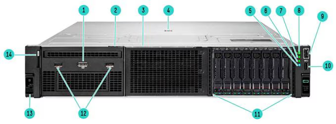 Вид спереди HPE ProLiant DL380 Gen11 8 SFF + 2 SFF Universal Media Bay